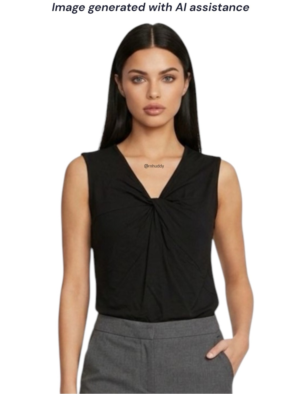 Pink Clover M black twist front knot top